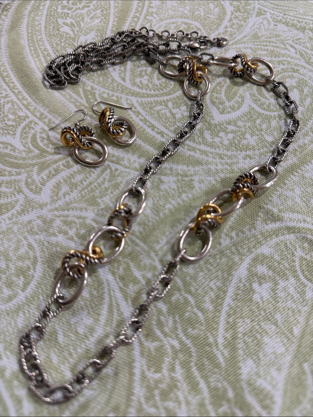 Brighton Embrace two-tone silver gold long necklace and earring set